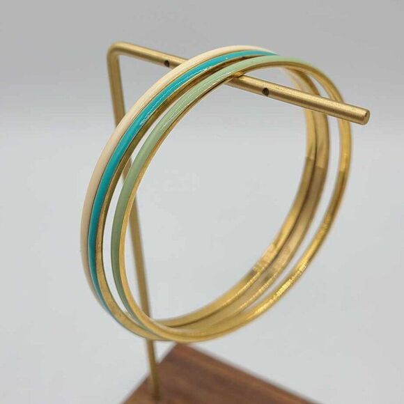 J Crew Set of 3 Thin Enamel Bangle Bracelets 2 Blue 1 white/off white - Picture 4 of 7